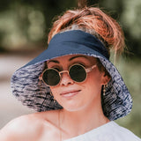 Bedhead 'Voyager' Reversible Ladies Wide-Brimmed Visor Sun Hat - Shibori / Indigo